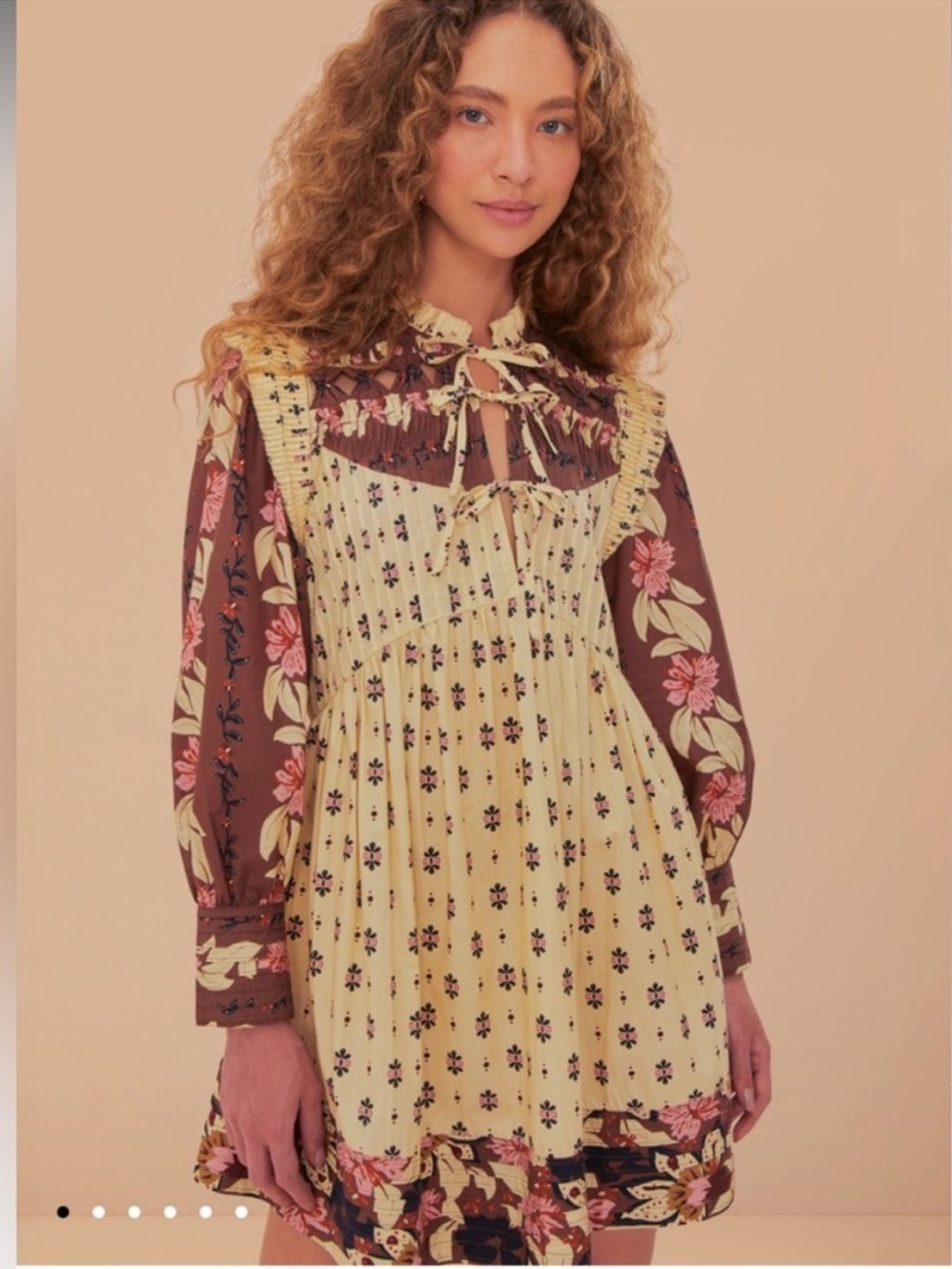 🎀 FARM Rio Cottagecore Floral Mixed-Print Mini Dress Large